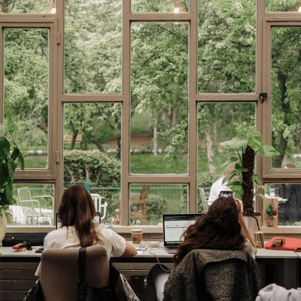 Creative digital workspace at Wild Office Studio with views of green nature in Ireland.